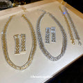 Gold Tone Double Row Geometric Crystal Link Bracelet view 3