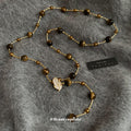 Gold Tiger Eye Bead Rhinestone Leaf Y Lariat Necklace view 4