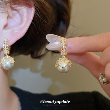 Crystal Oval Pearl Drop Earrings Decorative Jewelry Design