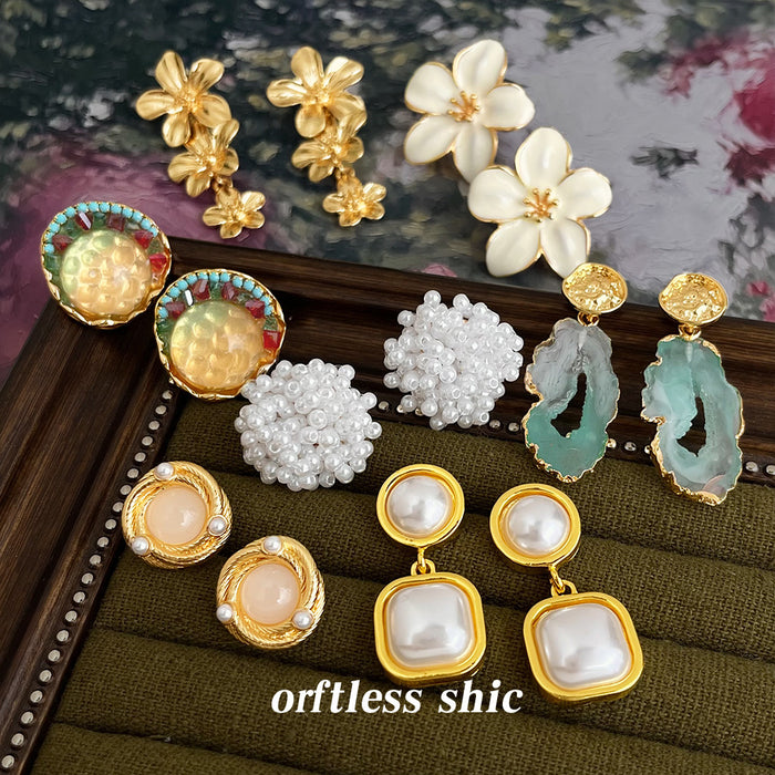 Vintage Style Pearl Flower Geometric Drop Earrings Nine Styles