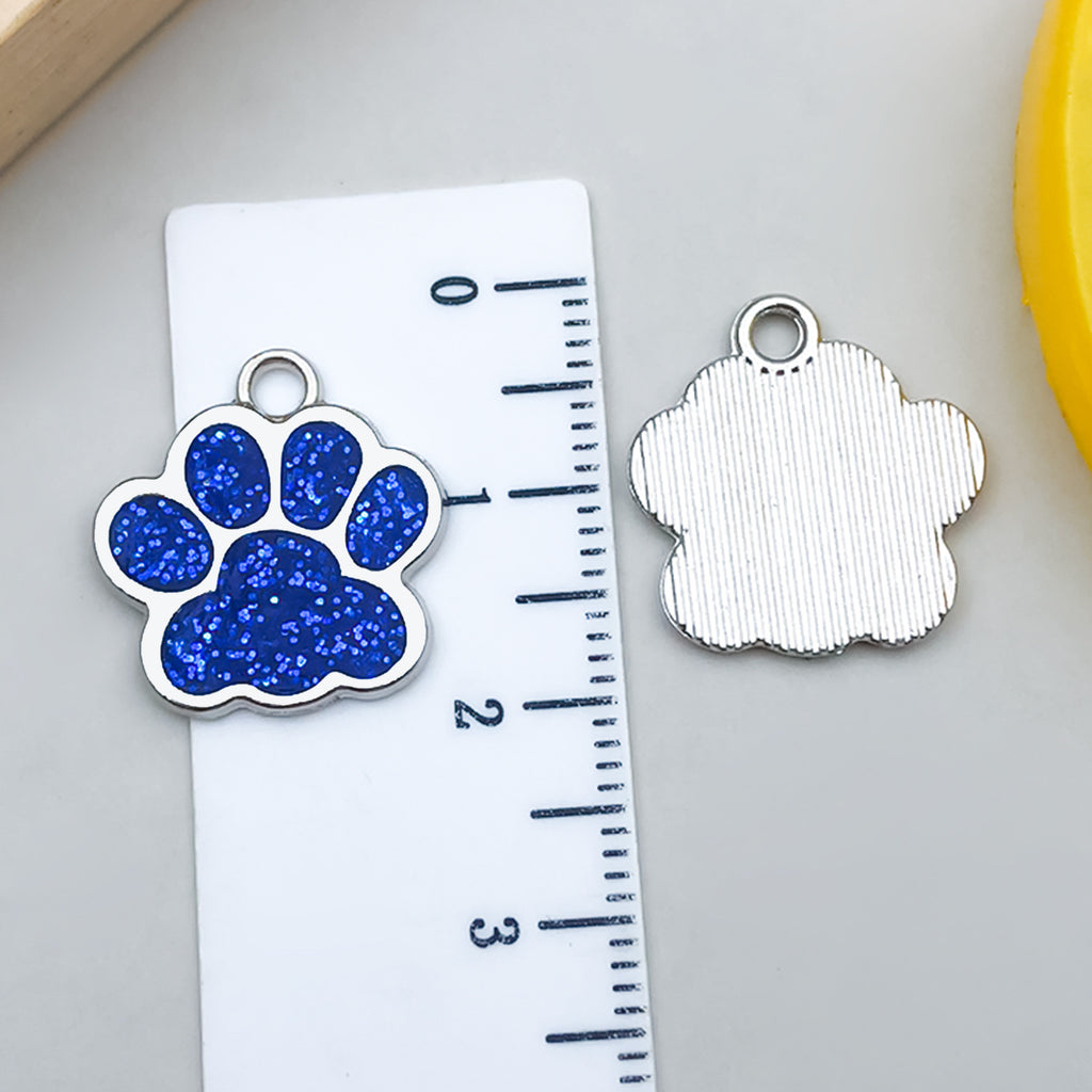 Zinc Alloy Glitter Dog Paw Print Enamel Charm Pendant 17x16mm for DIY Earrings Keychain