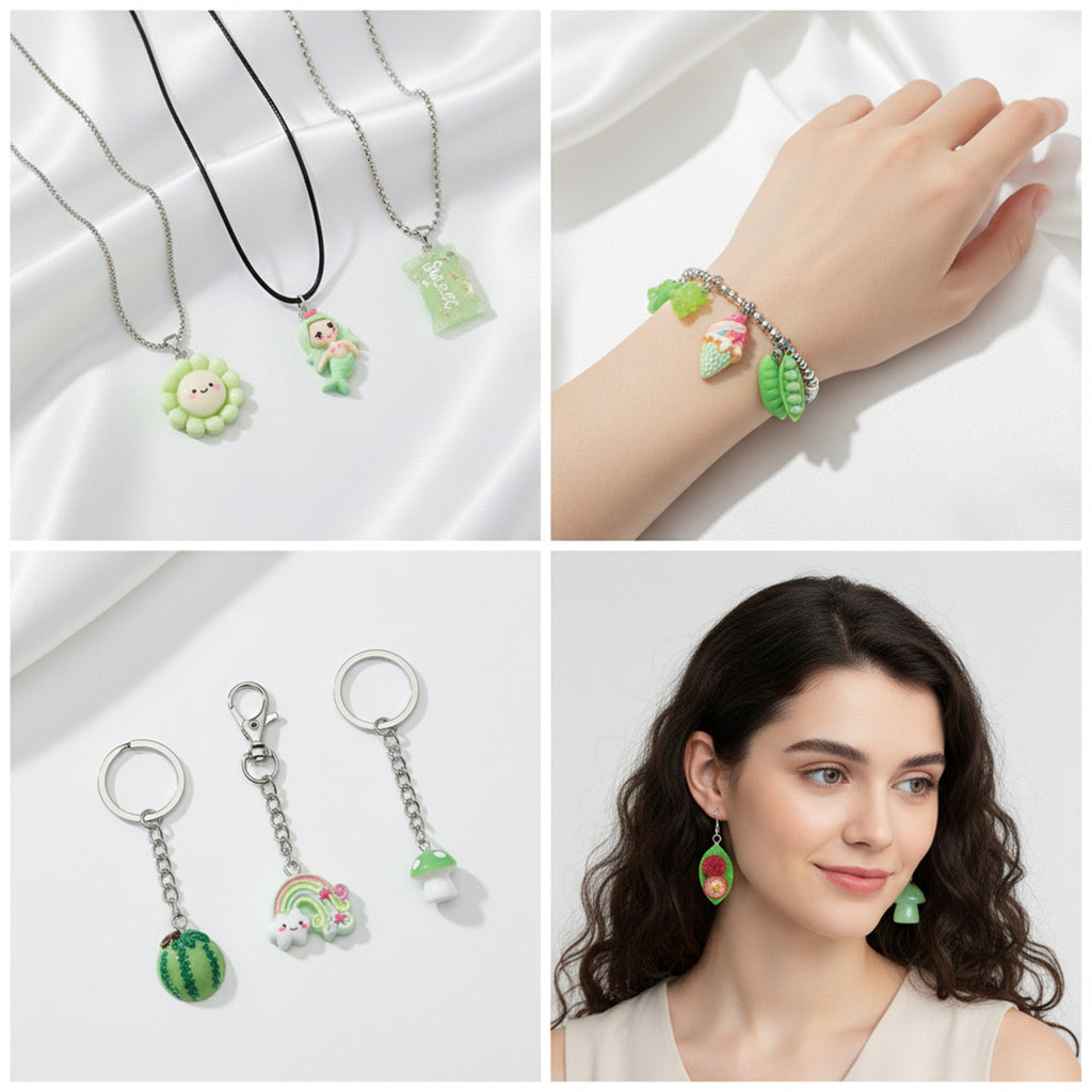 Green Resin Watermelon Ice Cream Bear Orange Charm Pendants for DIY Bracelet Necklace