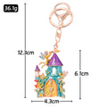 Enamel Fairy Castle Keychain Rhinestone Tower Charm view 3