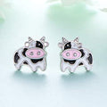 Silver Enamel Spotted Cow Stud Earrings Alloy Pair view 1