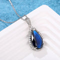 Silver Royal Blue Teardrop Halo Cubic Zirconia Pendant Necklace view 3