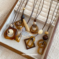 Brown Resin Geometric Pendant Cord Necklaces in Six Designs view 2
