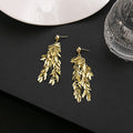 Metal Leaf Wheat Tassel Drop Earrings Gold Silver Tone view 3