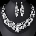 Black Silver Tone Crystal Leaf Collar Crystal Five Designs Metal Necklace and Earring Set view 6