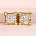 Square Pavé Stone Stud Earrings in Gold and Silver Tones view 3