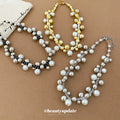 Mixed Pearl and Metal Bead Necklaces in Three Tones view 4