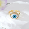Gold Tone Crystal Halo Realistic Evil Eye Adjustable Cuff Rings view 3