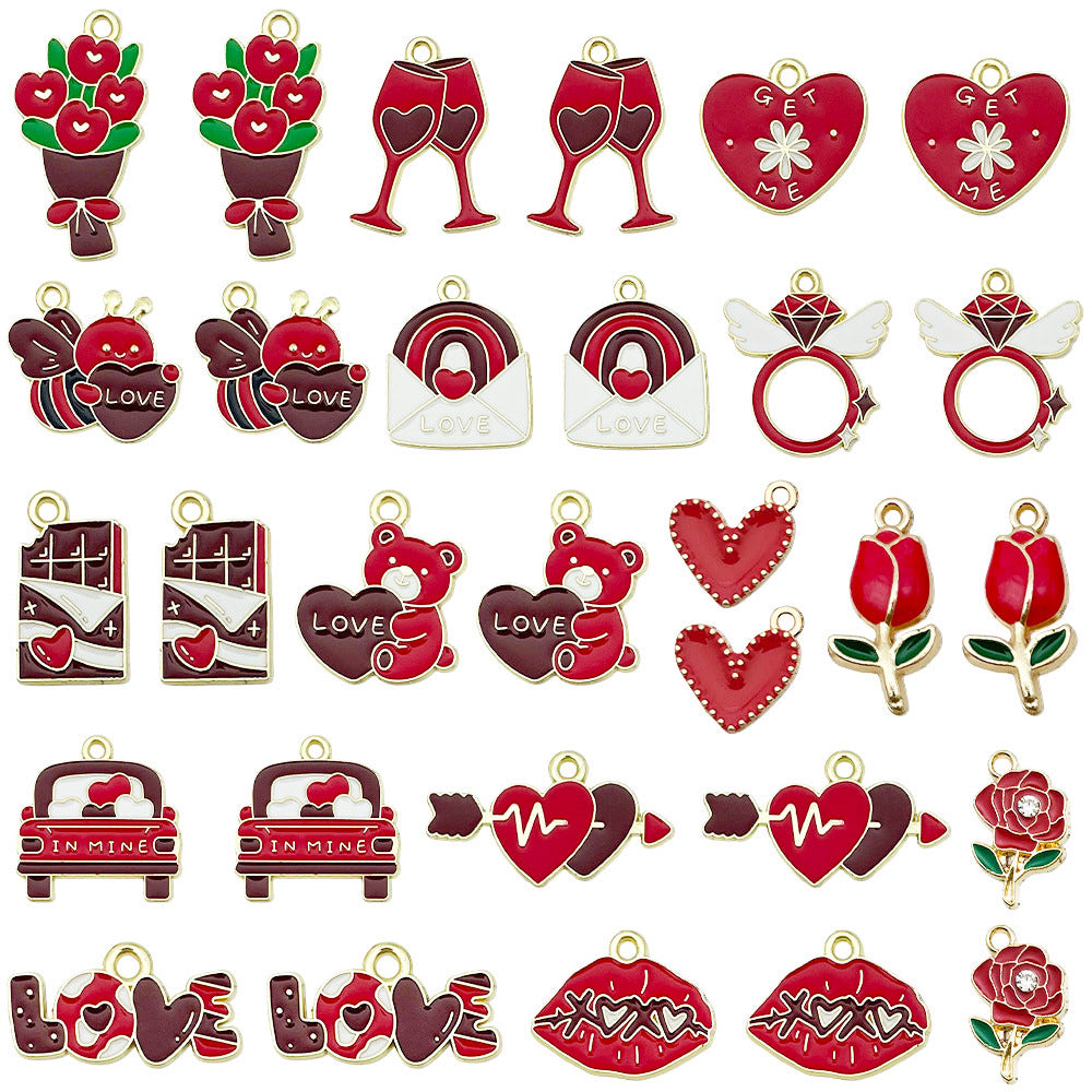 Enamel Zinc Alloy Valentine Theme Charm Pendant for DIY Necklace Bracelet Keychain Making