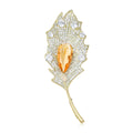 Gold Green Yellow Crystal Pave Leaf Brooch Pins Two Colors view 2
