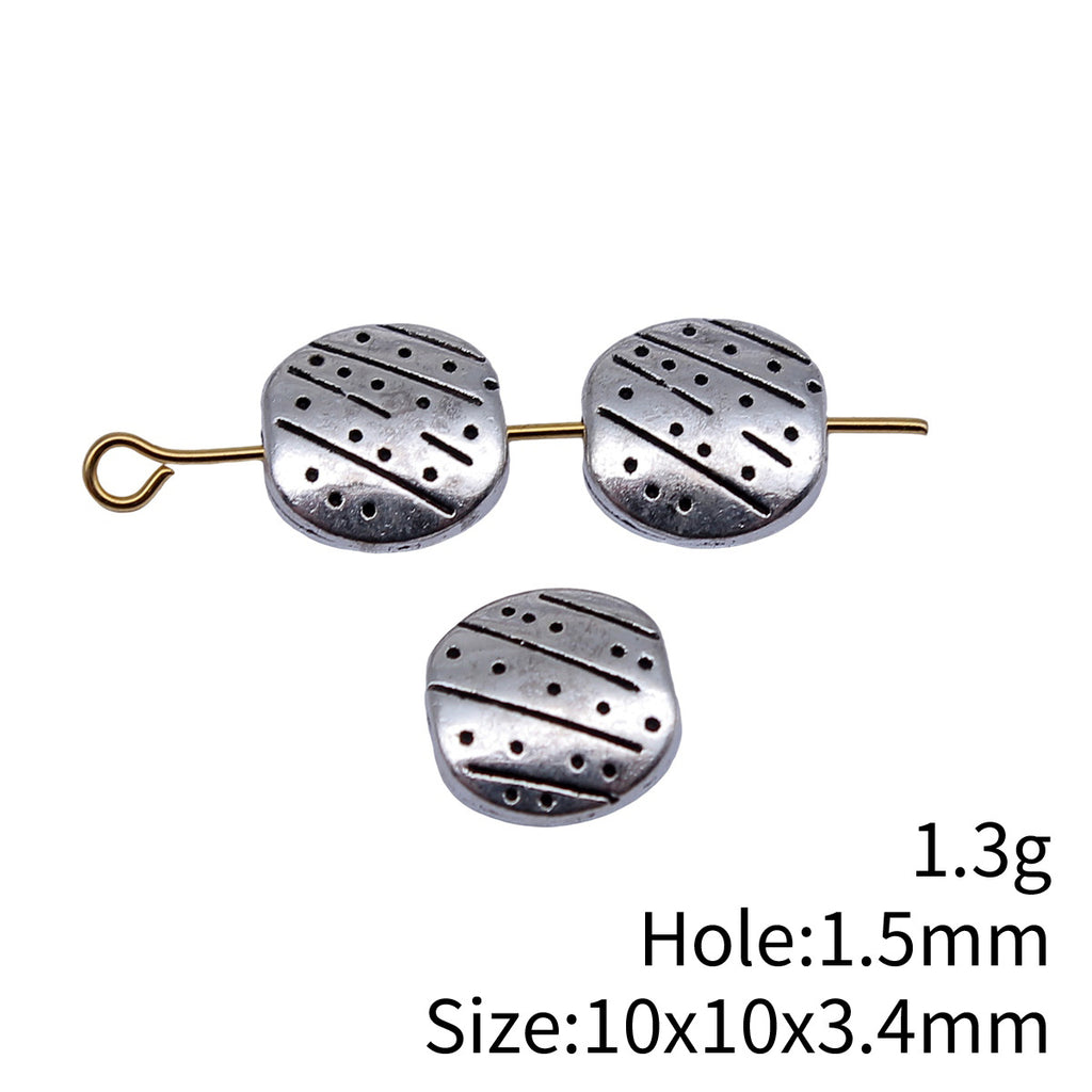 10x10x3.4mm 1.3g Antique Silver Zinc Alloy Line Dot Pattern Small Hole Spacer Beads for DIY Jewelry Making