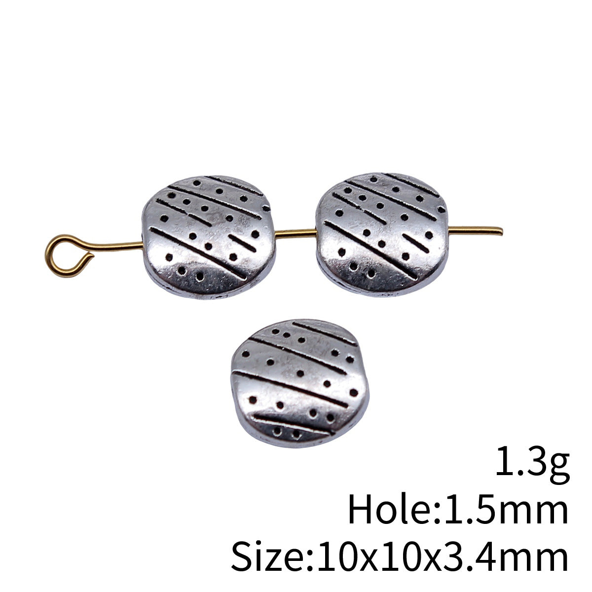 10x10x3.4mm 1.3g Antique Silver Zinc Alloy Line Dot Pattern Small Hole Spacer Beads for DIY Jewelry Making