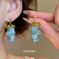 Translucent Grape Cluster Drop Stud Earrings With Decorative Metal Accents view 4