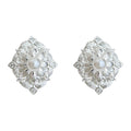 Silver Textured Floral Stud Earrings Pearl Center Pair view 5