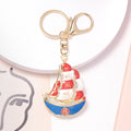 Enamel Rhinestone Sailboat Keychain Gold Clasp Fu Charm view 2