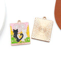 Enamel Zinc Alloy Tarot Card Black Cat Charm Pendant for Necklaces Keychains and Bags
