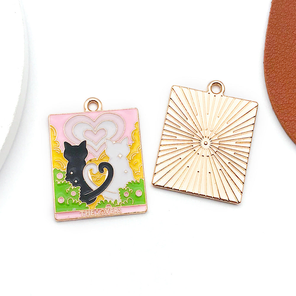 Enamel Zinc Alloy Tarot Card Black Cat Charm Pendant for Necklaces Keychains and Bags