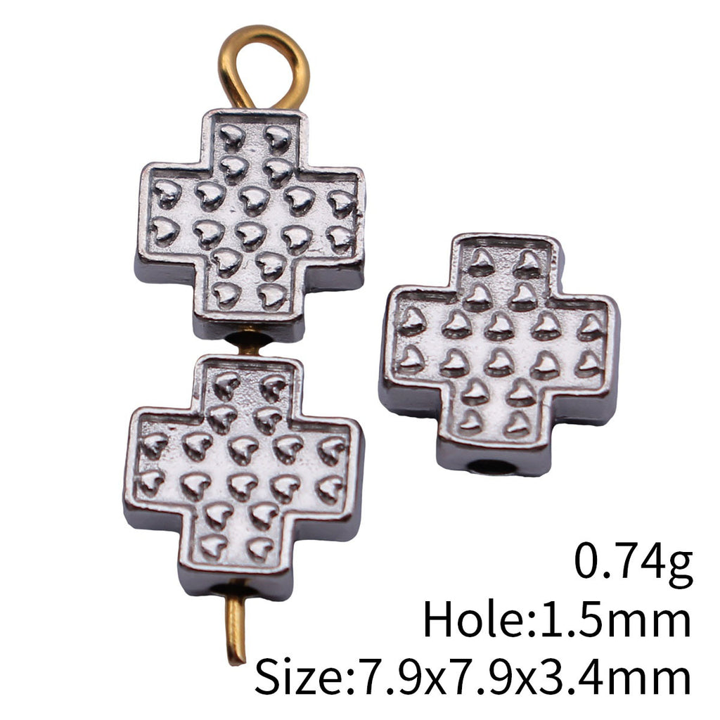 7.9x7.9x3.4mm 0.74g White K Color Zinc Alloy Heart Cross Loose Metal Beads for Bracelet Jewelry Making