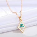 Gold Tone Enamel Hamsa Evil Eye Pendant Necklaces in Five Designs view 7