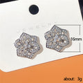 Silver Tone Clear Stone Layered Flower Stud Earrings view 5