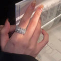 Silver-Tone Crystal Flower Open Ring For Women Jewelry view 3
