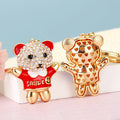 Jeweled Hugging Bear Keychains in Red and Blue Pictured Colors view 3