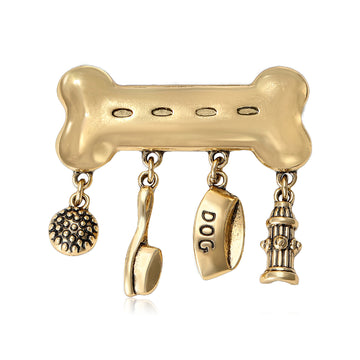 Bone Brooch with Dangling Pet Theme Charms Decorative Clothing Pin