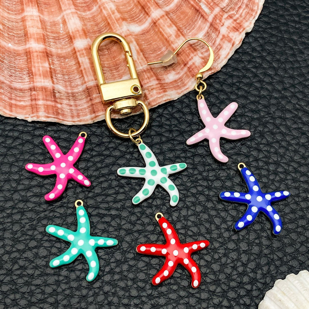 Gold Stainless Steel Polka Dot Starfish Charm Pendant for DIY Necklace Earring Jewelry