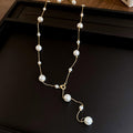 Station Pearl Y Lariat Drop Necklace Gold Silver Tones view 6