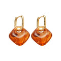 Amber Brown Resin Drop Hoop Earrings in Two Rounded Shapes view 5
