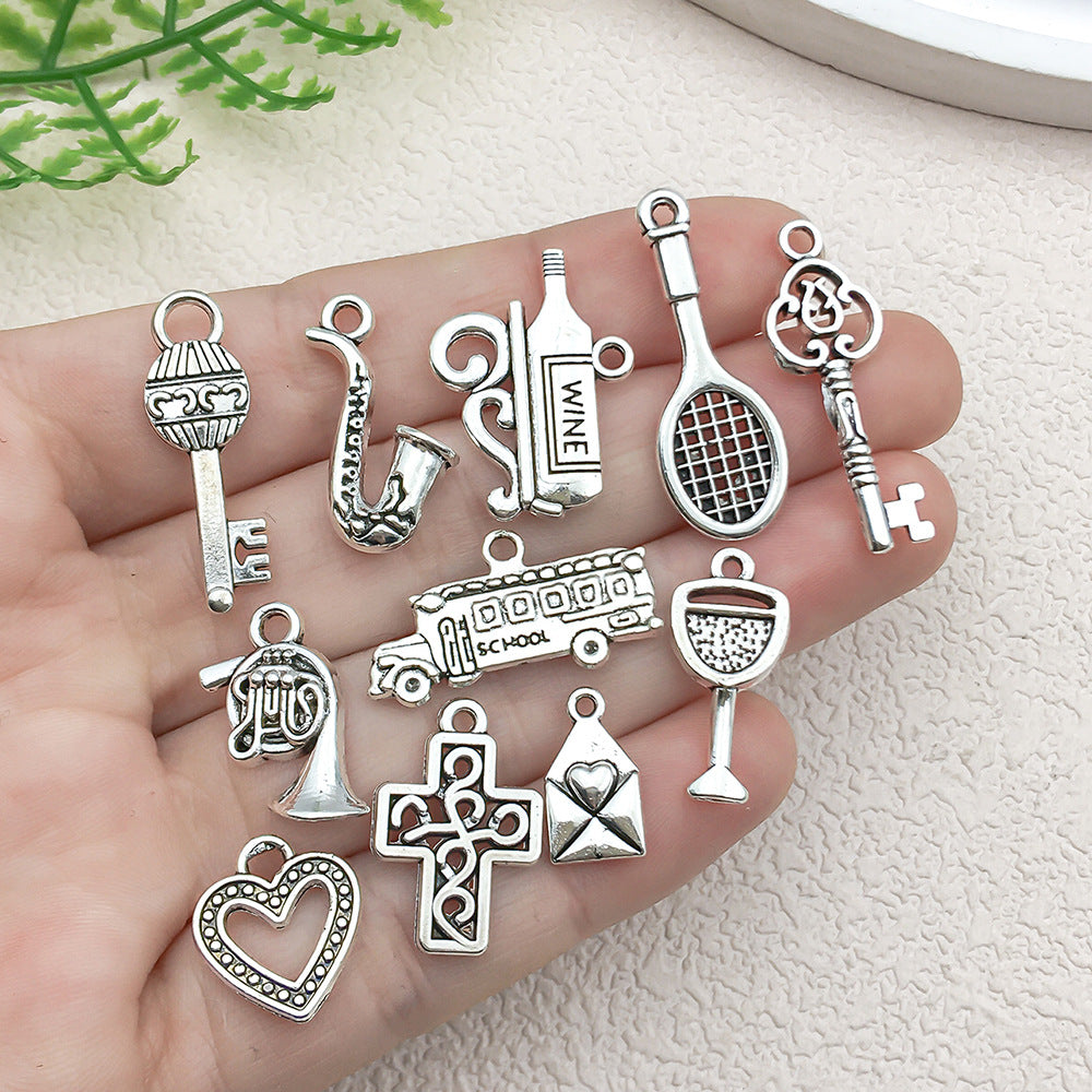 Antique Zinc Alloy Cross Heart Charm Pendants