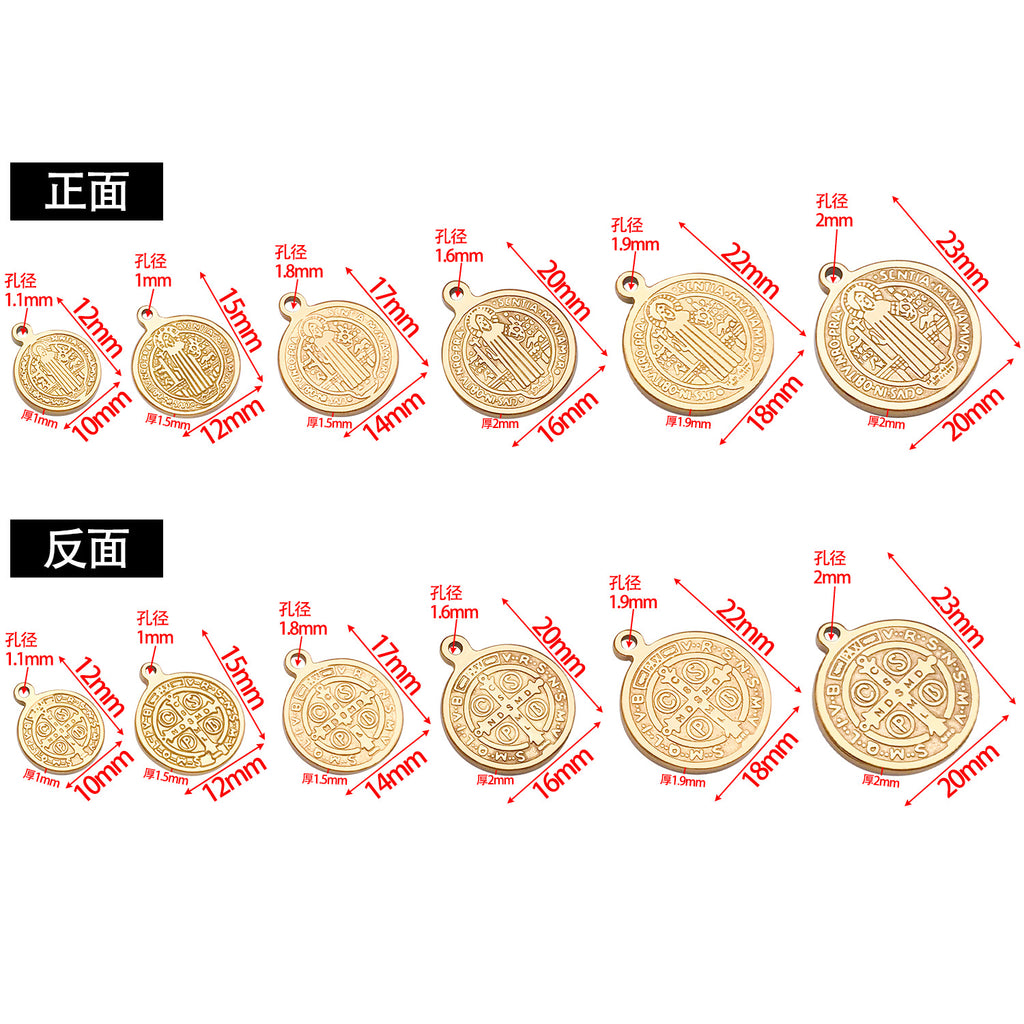 Gold Stainless Steel Round Cross Tag Charm Pendant for DIY Bracelet Necklace Jewelry