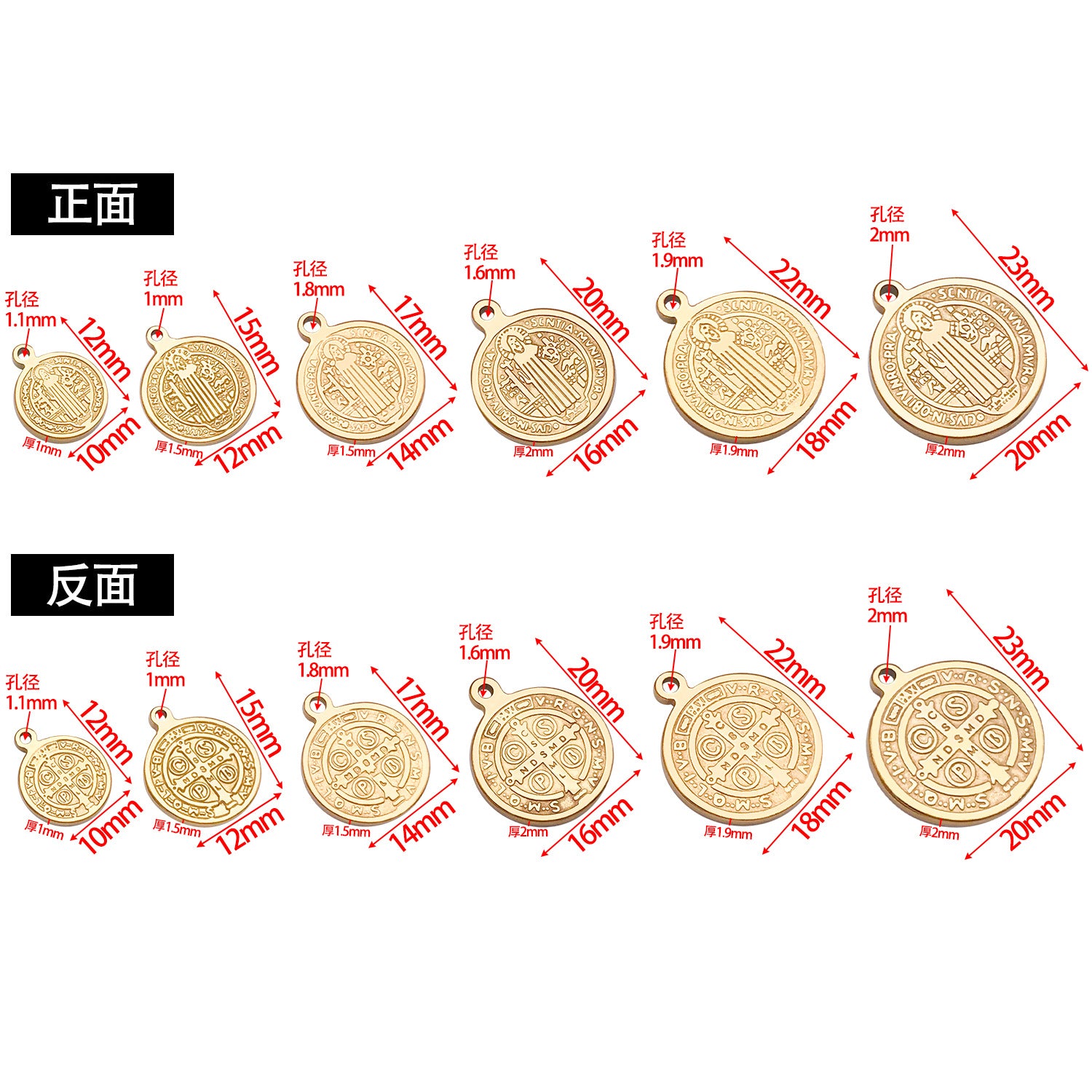 Gold Stainless Steel Round Cross Tag Charm Pendant for DIY Bracelet Necklace Jewelry