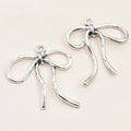 Large Antique Silver Tone Bow Pendants with Flowing Ribbon Shape view 4