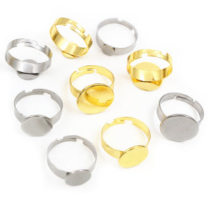 Adjustable Flat Pad Ring Blanks in Gold and Silver Tones