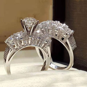 Round Center Stone Fan Halo Ring Set With Clear Stone Accents