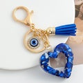 Resin Chip Heart Charm Keychain with Evil Eye Rhinestone and Tassel Accent view 4