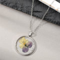 Twelve Design Silver Tone Round Resin Pressed Flower Pendant Necklaces view 11