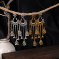 Gold and Silver Ornate Crescent Bell Long Earrings view 4