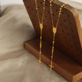 Gold Tone Beaded Rosary Style Cross Pendant Lariat Necklace view 4