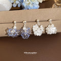 Round Floral Cluster Drop Earrings In White And Blue view 3