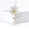 Crystal Daisy Stem Brooch with Pearl Drop in Two Tones view 4