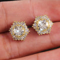 Oval Clear Solitaire Halo Stud Earrings In Gold And Silver Tones view 2