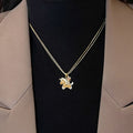 Gold Crystal Pony Pendant Necklace and Stud Earrings view 4