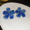 Crystal Pave Flower Stud Earrings In Pink And Blue view 7