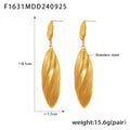 Long Brushed Stripe Leaf Drop Stud Earrings Gold Steel view 6