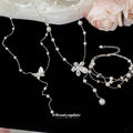 Silver Pearl Flower Butterfly Y Necklaces Multi-Strand Bracelet view 2